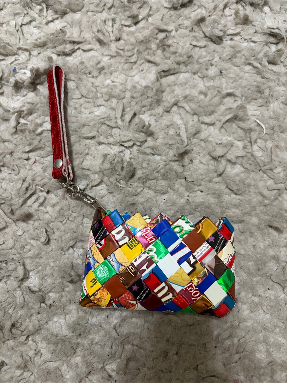 Multicolor Upcycled Wristlet Pouch - Recycled Snack Wrapper Weave